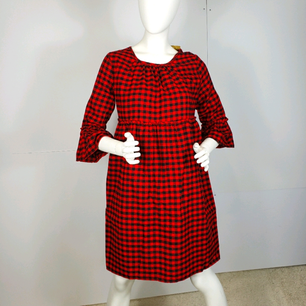 NEW Suzanne Betro Red Black Layered Plaid Dress S